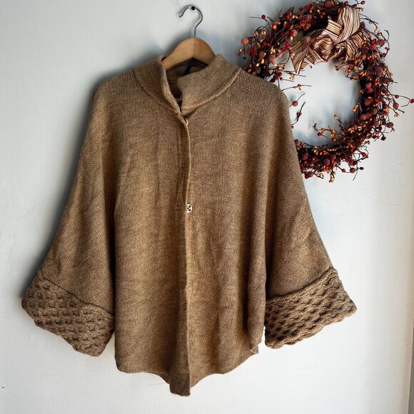 Cocogio Womens Cardigan Shrug Poncho Sweater One Size Fits All Caramel Tan - Picture 1 of 10